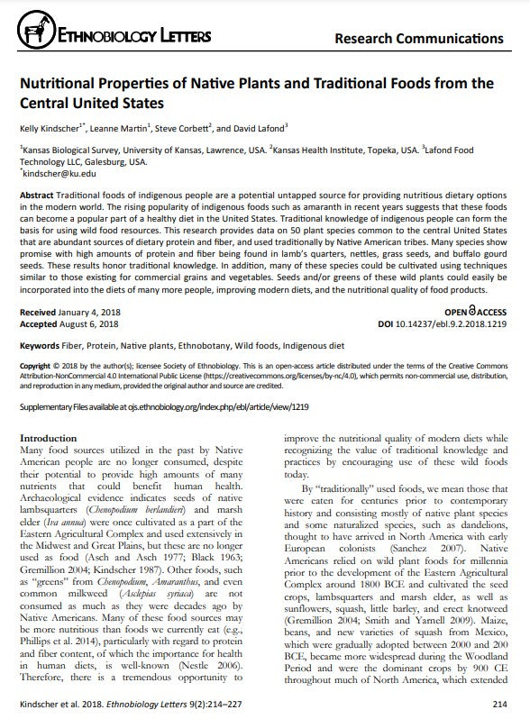Forage (2018) Nutritional Properties of Native Plants and Traditional Foods from the Central United States