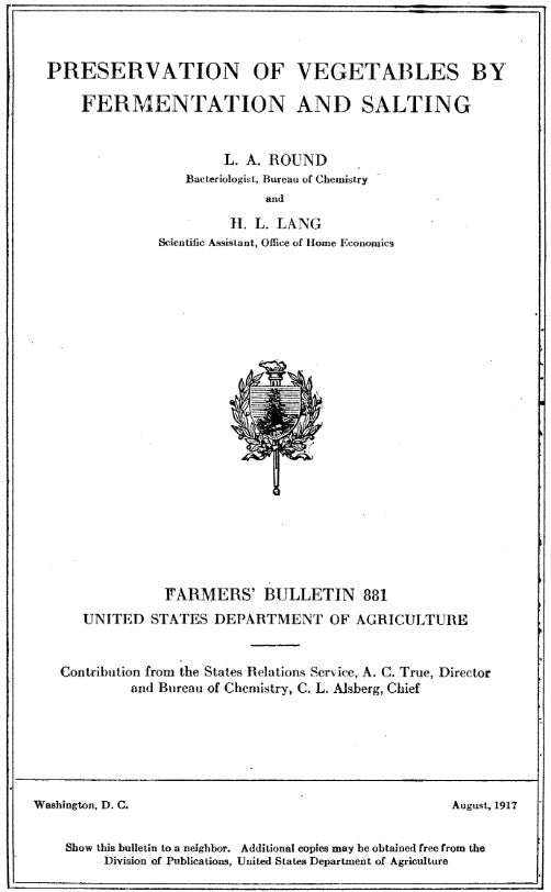 Kitchen (1917) Preservation of Vegetables by Fermentation and Salting