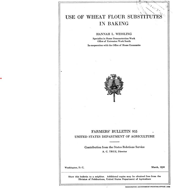 Recipes (1918) Use of Wheat Flour Substitutes in Baking