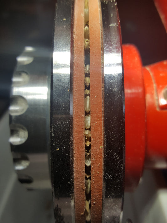 Rubber dehulling plates in our Grainmaker No. 99 flour mill