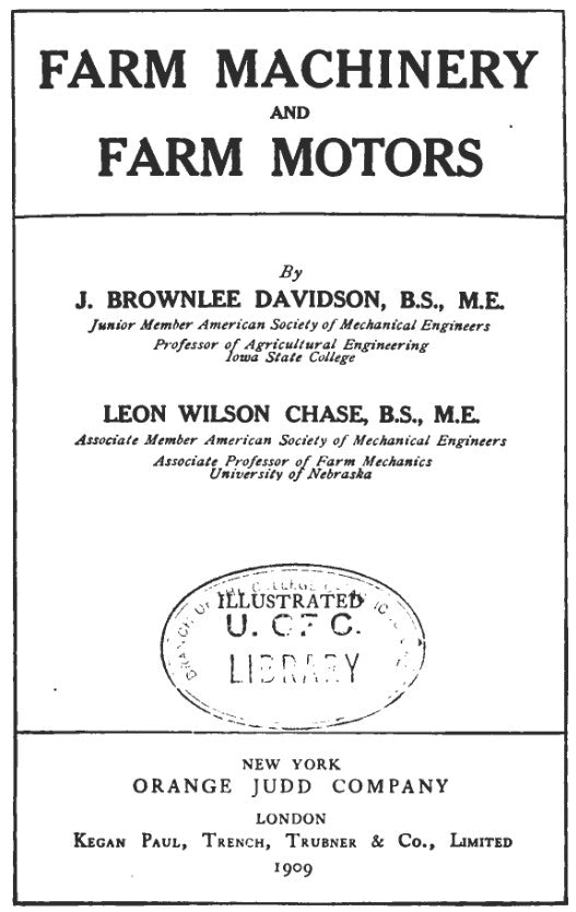 Equipment (1909) Farm Machinery and Farm Motors