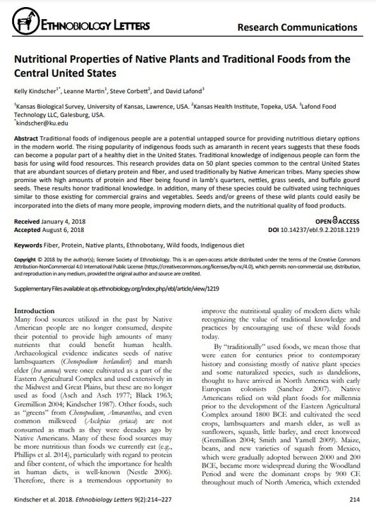 Forage (2018) Nutritional Properties of Native Plants and Traditional Foods from the Central United States