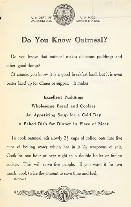 Recipes (1917) Do You Know Oatmeal?