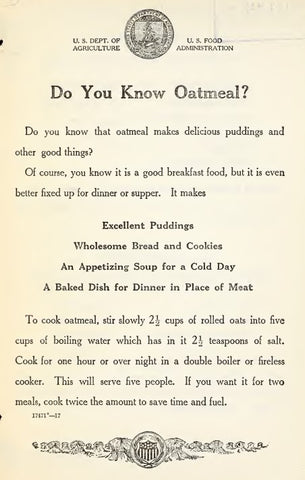 Recipes (1917) Do You Know Oatmeal?