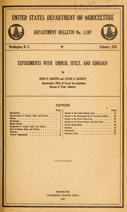 Wheat (1924) Experiments with Emmer, Spelt, and Einkorn