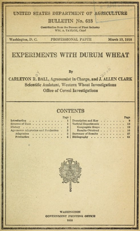 Wheat (1918) Experiments with Durum Wheat