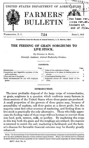 Sorghum (1916) Feeding of Grain Sorghums to Livestock