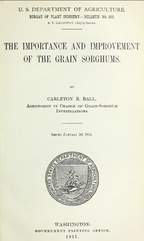 Sorghum (1911) The Importance and Improvement of the Grain Sorghums
