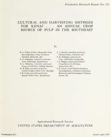 Fiber (1970) Cultural and Harvesting Methods for Kenaf