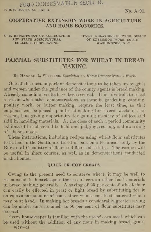 Recipes (1917) Partial Substitutes for Wheat in Bread Making