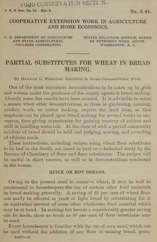 Recipes (1917) Partial Substitutes for Wheat in Bread Making