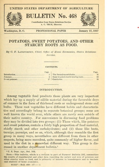 Roots (1917) Potatoes, Sweet Potatoes, and Other Starchy Roots as Food