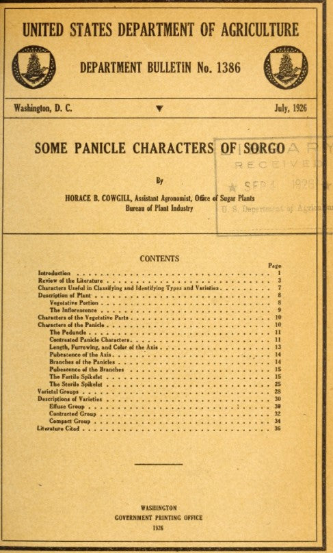 Sorghum (1926) Some Panicle Characters of Sorgo