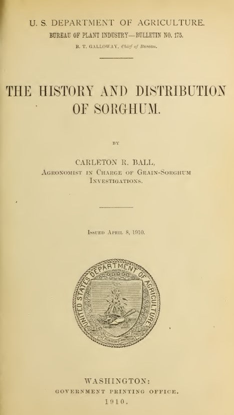 Sorghum (1910) History and Distribution of Sorghum