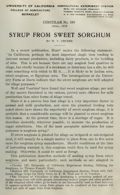 Sorghum (1918) Syrup from Sweet Sorghum