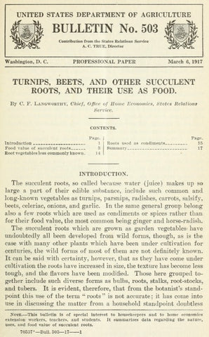 Roots (1917) Turnips, Beets, and Other Succulent Roots, and Their Use as Food